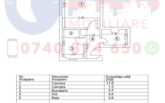 ID 1383 DE VÂNZARE – Garsonieră confort 1 – strada MIRCEA VODĂ